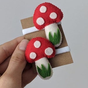 Mushroom hair clips set of 2, Bright fall hair ties, Funny amanita hair clips, Cute toddler hair scrunchies, Baby fly agaric hair elastics image 8