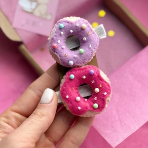 Pink and Lilac Donut Hair Clip, Summer hair clips, Donut lovers gift idea, Sweet hair accessories, Cute pink hair clips, Toddler hair clips