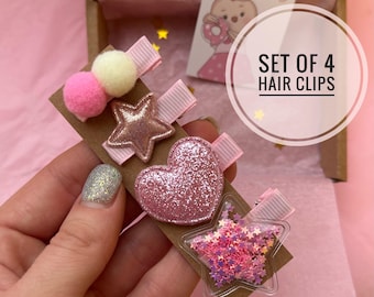 ピンクの星のヘアクリップ、ベビーヘアクリップセット、キラキラ星の