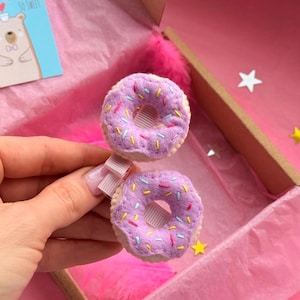 Felt Donut Hair Clips SET for Girls – Purple Hair Accessories – Cute Pastel Hair Barrettes – Doughnut Hair Pins – Donut Lovers Gift For Girl