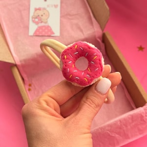 Pink donut headband, felt donut hair clip, sweet cute hair clips, toddler hair clips, First donut birthday, funny hair clip, donut hair ties