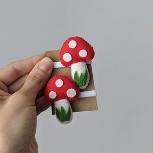 Mushroom hair clips set of 2, Bright fall hair ties, Funny amanita hair clips, Cute toddler hair scrunchies, Baby fly agaric hair elastics image 6