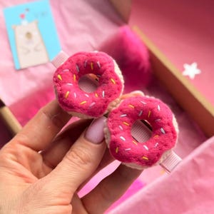 Pink Donut Hair Clips SET of 2ps– Felt Sprinkle Hair Barrettes for Girls – Cute Handmade Summer Hair Clips – Birthday Gift for Donut Lovers