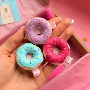 Felt Donut Hair Clips SET | Pastel Hair Accessories for Girls | Handmade Colorful Barrettes | Cute Toddler Hair Bows | Gift For Donut Lovers