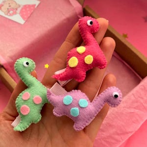 Handmade Dinosaur Hair Clip Set – Cute Felt Barrettes – Colorful Dino Hair Accessories - Dinosaurs Lovers Gift Idea - T-rex Hair Bows