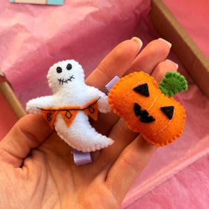 Spinki do włosów na Halloween, Gumki do włosów w kształcie dyni, Urocze, upiorne gumki do włosów w kształcie ducha, Kawaii akcesoria do włosów dla małych dzieci, Zabawna, ręcznie robiona spinka do włosów dla dzieci