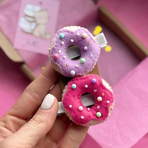 Pink donut hair clip, Donut girl costume, Sweet hair accessories, Cute pink hair clips, Toddler hair clips, Summer hair clip, Donut headband