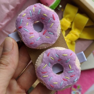 Felt donut hair clip, Donut first party, Cute hair clips, Toddler hair clips, Donut birthday girl, Felt sweets hair clip, Summer hair clips