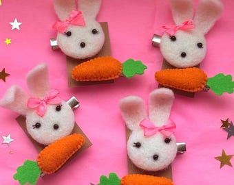 Bunny hair clips, Handmade bunny and carrot hair clip, Funny hair clips, Cute toddler barrettes, Felt Kids Hair Accessories, Easter accesory
