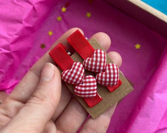 Valentines Hair Clips, Red Heart  Hair Clip, Cute toddler hair clip, Felt hair pins, Pink Heart barrette, First baby clips, Small Hair Clip