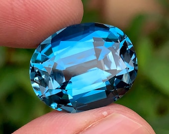 Swiss Blue Topaz Gemstone, Oval Electric Blue Loose Stone, 28.10 CT