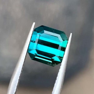 Neon Blue Tourmaline Gemstone Ring Making, Indicolite Tourmaline Emerald Cut, Loose Tourmaline Stone, Faceted Tourmaline For Ring, 3.65 CT