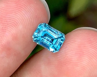 Cambodian Blue Zircon Gemstone, Emerald Cut Loose Stone, 2.25 CTS