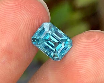 Ocean Blue Zircon Gemstone, 2.75 CT Emerald Cut Cambodian Zircon