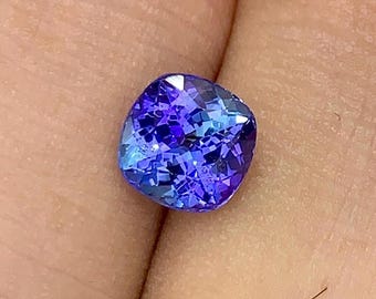 AAA Deep Blue Tanzanite Gemstone, Cushion Cut, 2.00 Carats
