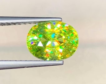Reserved For Elke Sparkling Sphene Titanite Gemstone With Strong Trichroism, Faceted Oval Cut Rare Ultra Fire Sphene Gemstone  - 2.15 CTS