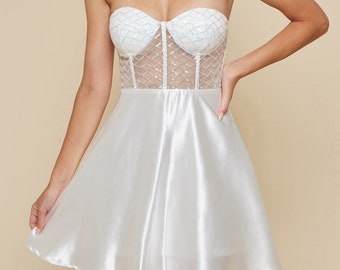 Little white dress, Bridal shower dress, bachelorette Party Reception dress Elopement wedding dress. Engagement pics dress, Short dress.