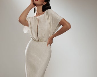 Glitter Sparkle Short sleeves, Sheath shape Wedding dress.