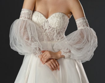 Detachable sleeves, Bridal detachable sleeves, Wedding Dress accessories,  Bridal Puffy sleeves, Detachable sleeves, Long Sleeves.