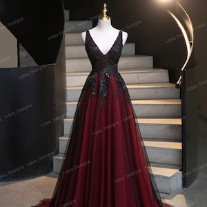 Black and red wedding dress, Black wedding dress, Gothic wedding dress, unconventional wedding,  A line wedding dress, Red wedding dress