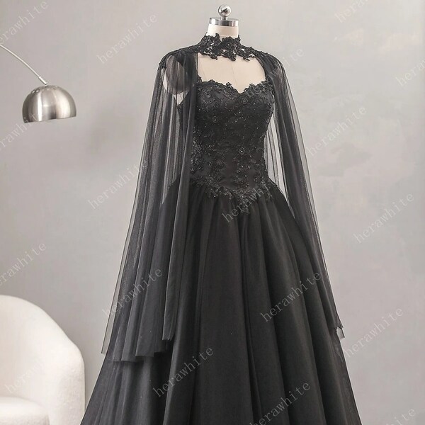 Gothic Unconventional/Non Traditional, Black cape, Gothic Black Cape, High Collar cape, Bridal cape, alternative  black cape.