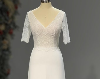 Simple, Half Sleeves, Chiffon A line  Wedding Dress.