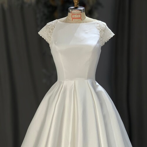 Luxurious Simple Modest Wedding Dress Plain White Crepe Satin - Etsy