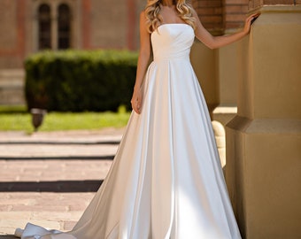 Modern Simple Satin, Ball gown Wedding Dress.Available in Plus size (18us- 26 us)