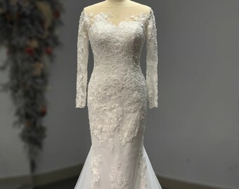 Classic long Sleeves Mermaid All-over Lace Wedding Dress. Also available in Black and Red color.