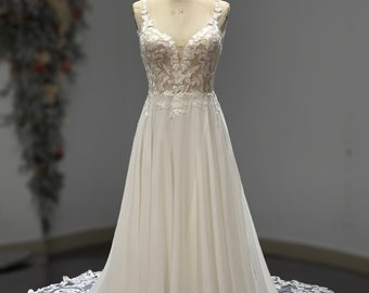 Beach Lace A line, Sleeveless Wedding Dress. Also available in Black and Red color.