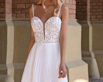 Beach Bohemian A line sleeveless Wedding Dress.Available in Plus size (18us- 26 us)