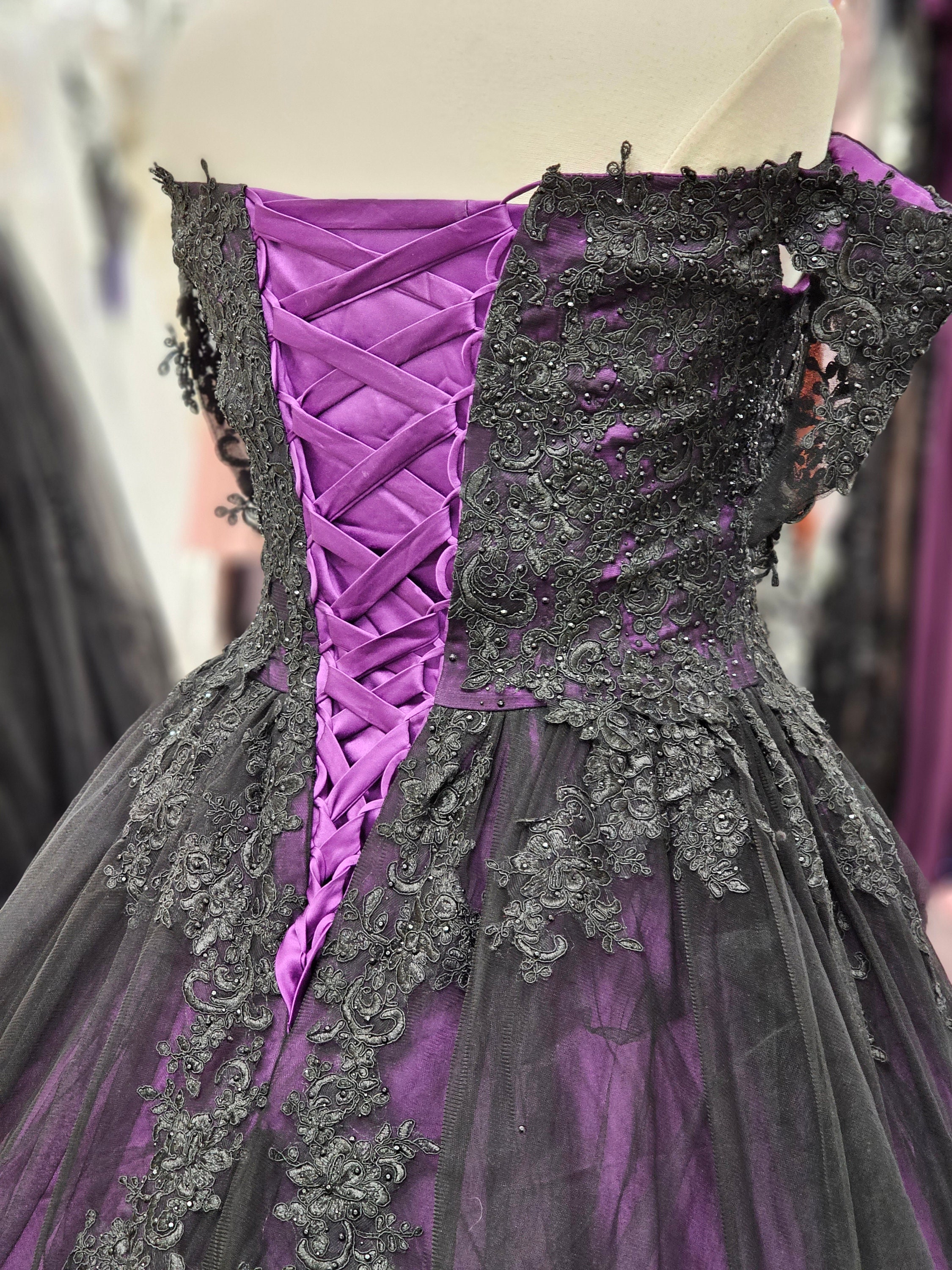 Black Sequin Lace Off Shoulder Ball Gown Dress | Ball gowns, Ball gown  dresses, Purple quinceanera dresses
