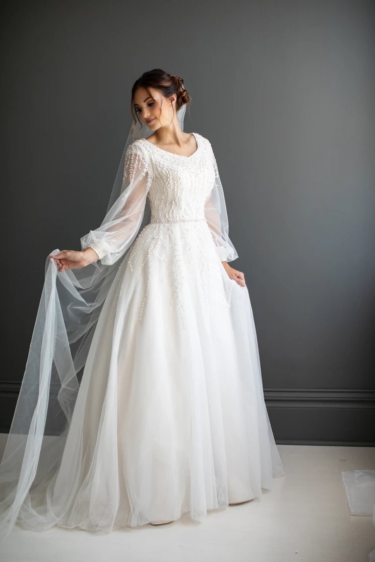 Classic Modest LDS Long Sleeves Ball Gown Wedding Dress. Plus Size  Available. 20 to 28 Us Conservative Wedding Dress -  Canada