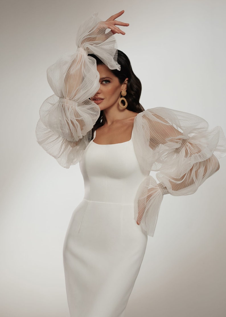 Detachable Long Sleeves Simple Minimalist Sheath Shape Wedding Etsy