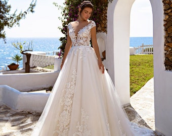 Romantic Classic cap, Princess Ball Gown, Wedding Dress  Available in Plus size (18us- 26 us)