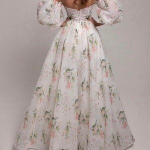 Romantic Botanical/ Floral off the shoulder, Modern Ball gown Wedding dress, image 3