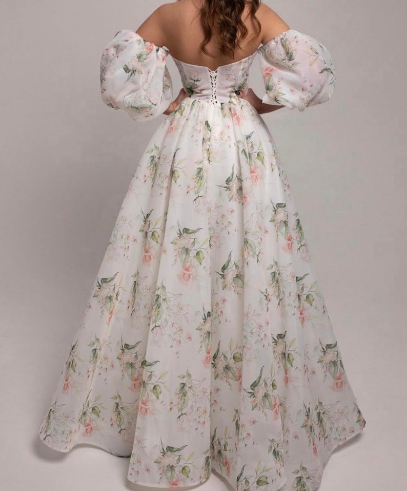 Romantic Botanical/ Floral off the shoulder, Modern Ball gown Wedding dress, image 3