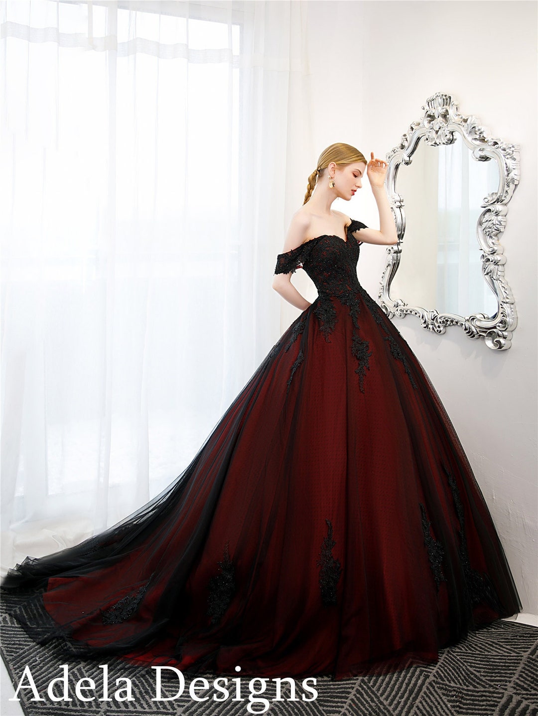 Krista Black and Dark Red Wedding Dress
