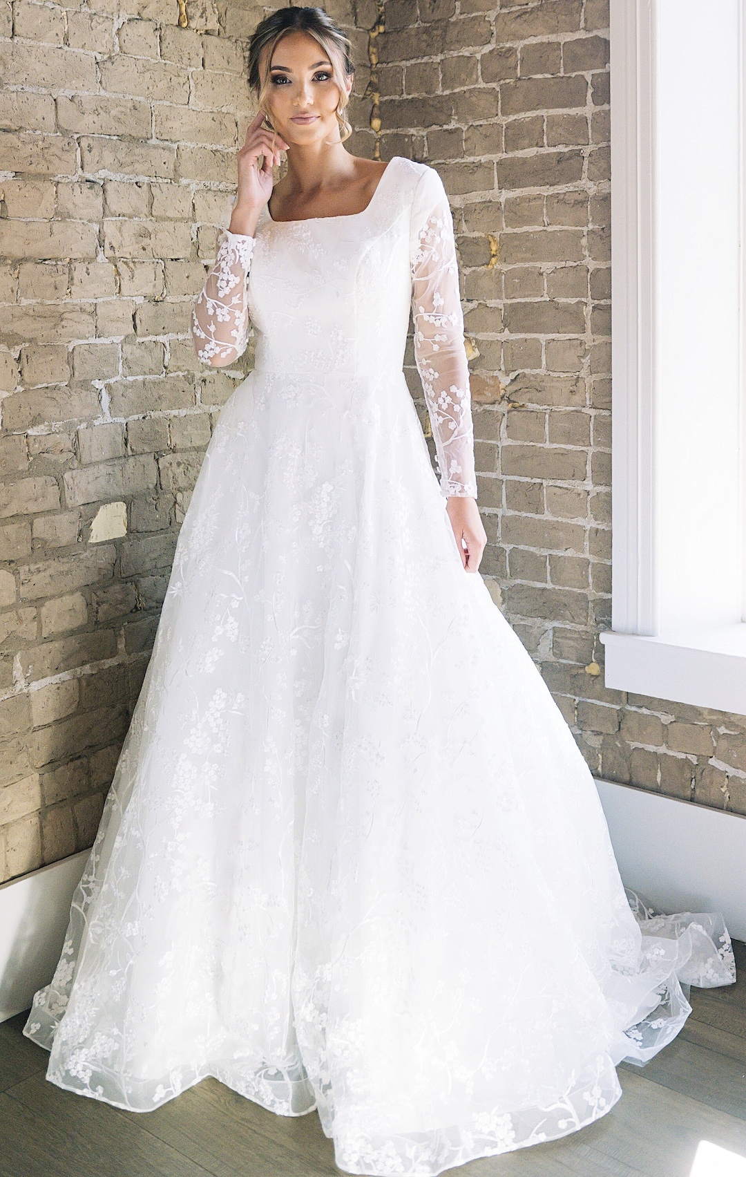 Modest Modern LDS Wedding Dress Modest Long Sleeves Dress - Etsy