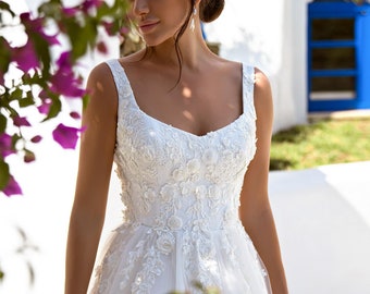 Romantic Modern, Sleeveless Lace  A line Wedding Dress  Available in Plus size (18us- 26 us)