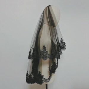 Black Mantilla Veil, Black unconventional wedding Veil.Gothic Veil, Elvira Veil.