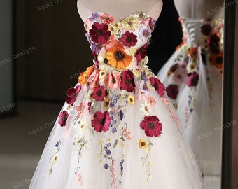 Floral embroidery Short wedding dress, Floral wedding dress, Color wedding dress, Boho wedding dress, Embroidery wedding dress. Short dress.