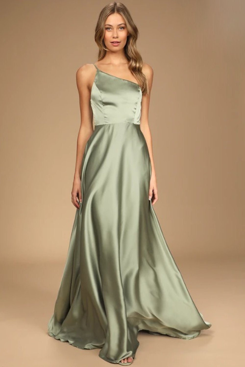 Satin One Shoulder Bridesmaids Dress Etsy