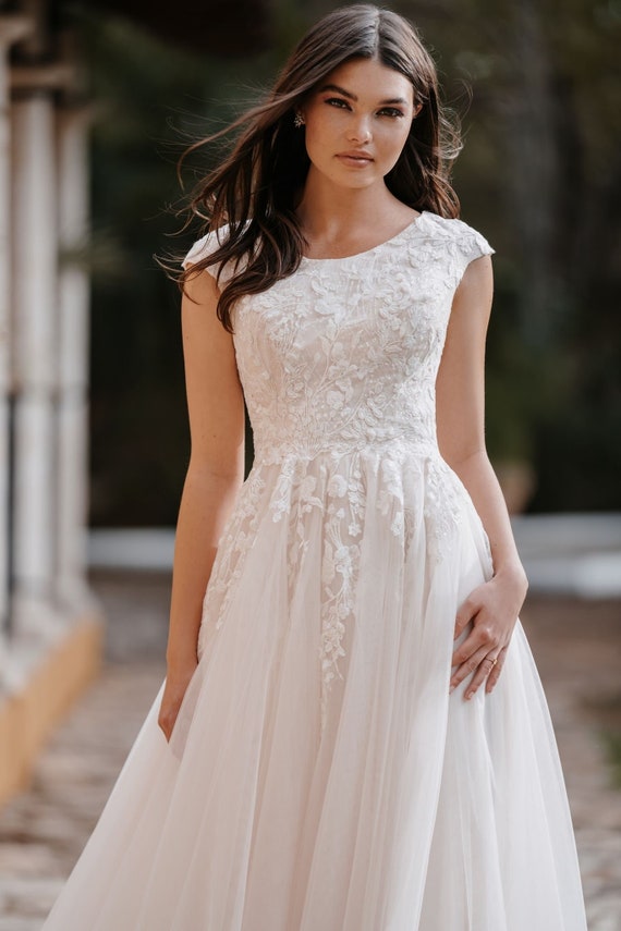 wedding dress with capped sleeves