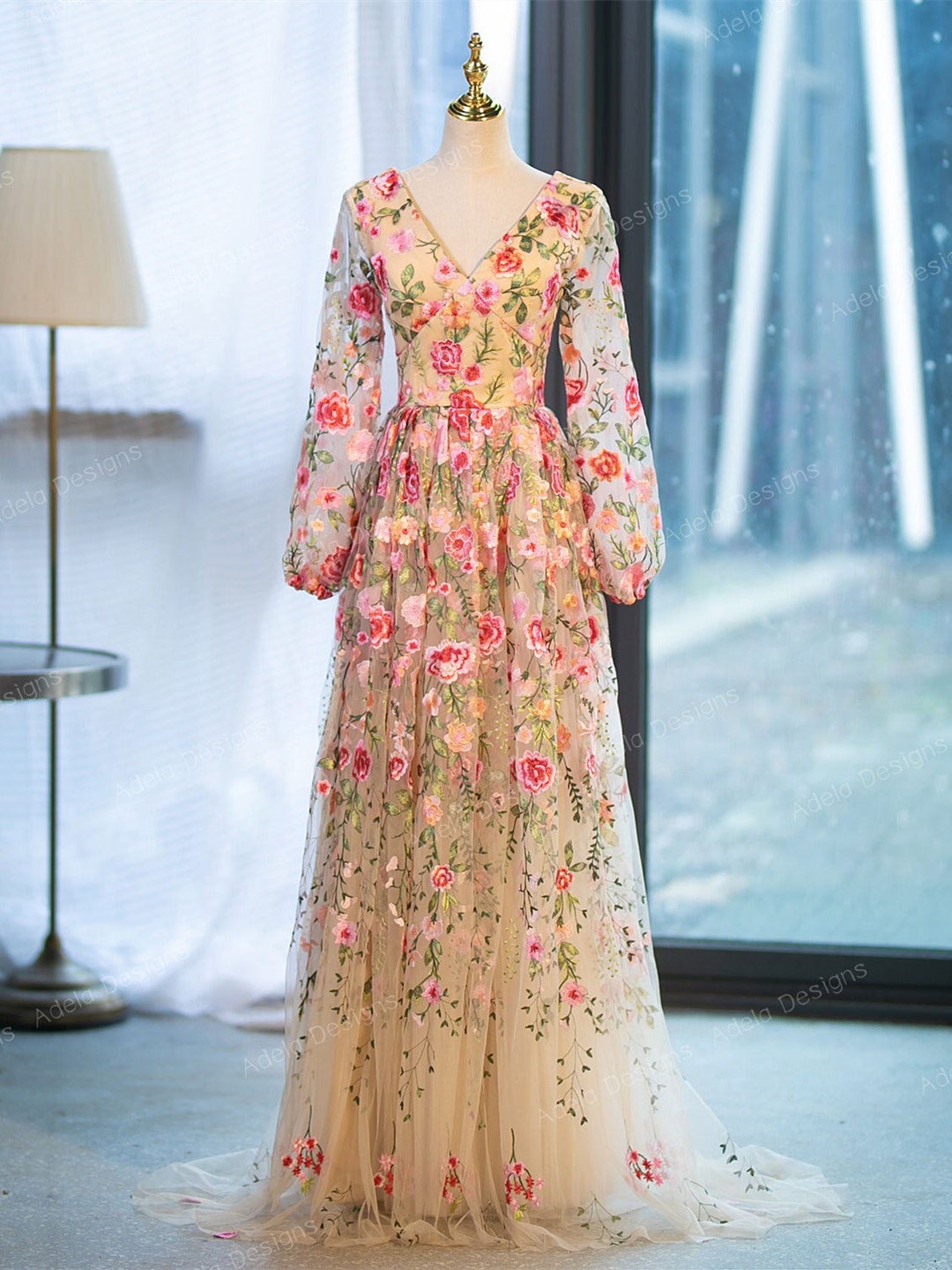 Floral Embroidery Wedding Dress, Floral Wedding Dress, Color Wedding