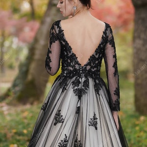 Stunning Black unconventional Gothic Bride, Long Sleeves Dress Non-Traditional, Lace Sparkle Ball gown Wedding Dress. Plus size available. image 6