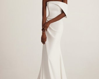 Simple Sophisticated, One off the shoulder, Satin Wedding dress Plus size available 18 us to 28 us