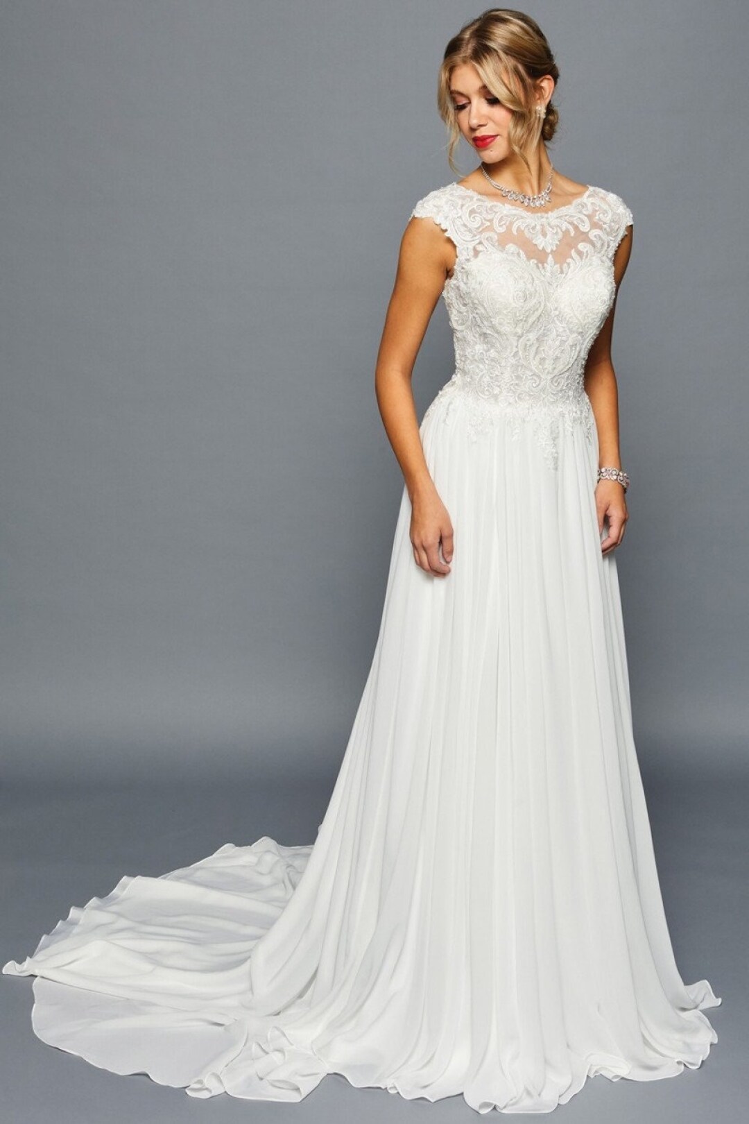 Beach A Line Dress, Cap Sleeves Gown, Illusion Sweetheart Neck