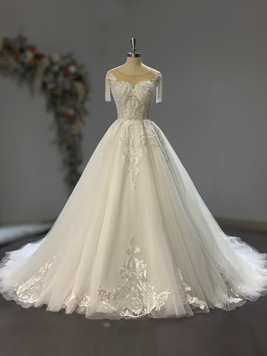Classic Lace Ball Gown Long Train Wedding Dress Also Etsy