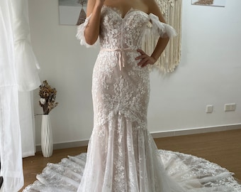Stunning Bustier Bodice, Mermaid All over lace Wedding Dress.